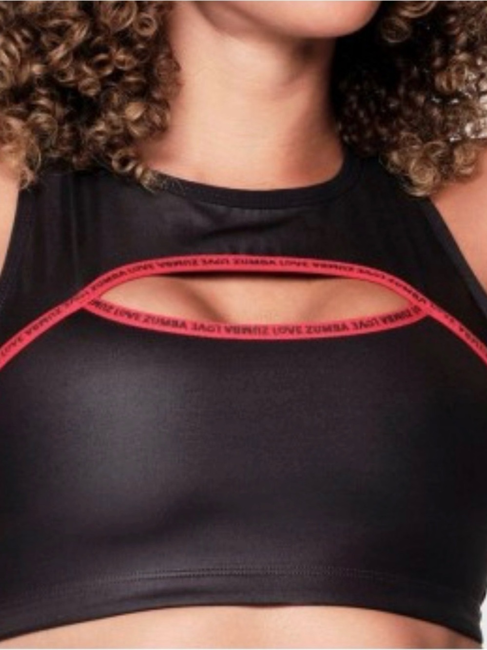 Zumba Fitness Black Glossin’ Sports Bra with Red Trim Cutout-Size M- worn once